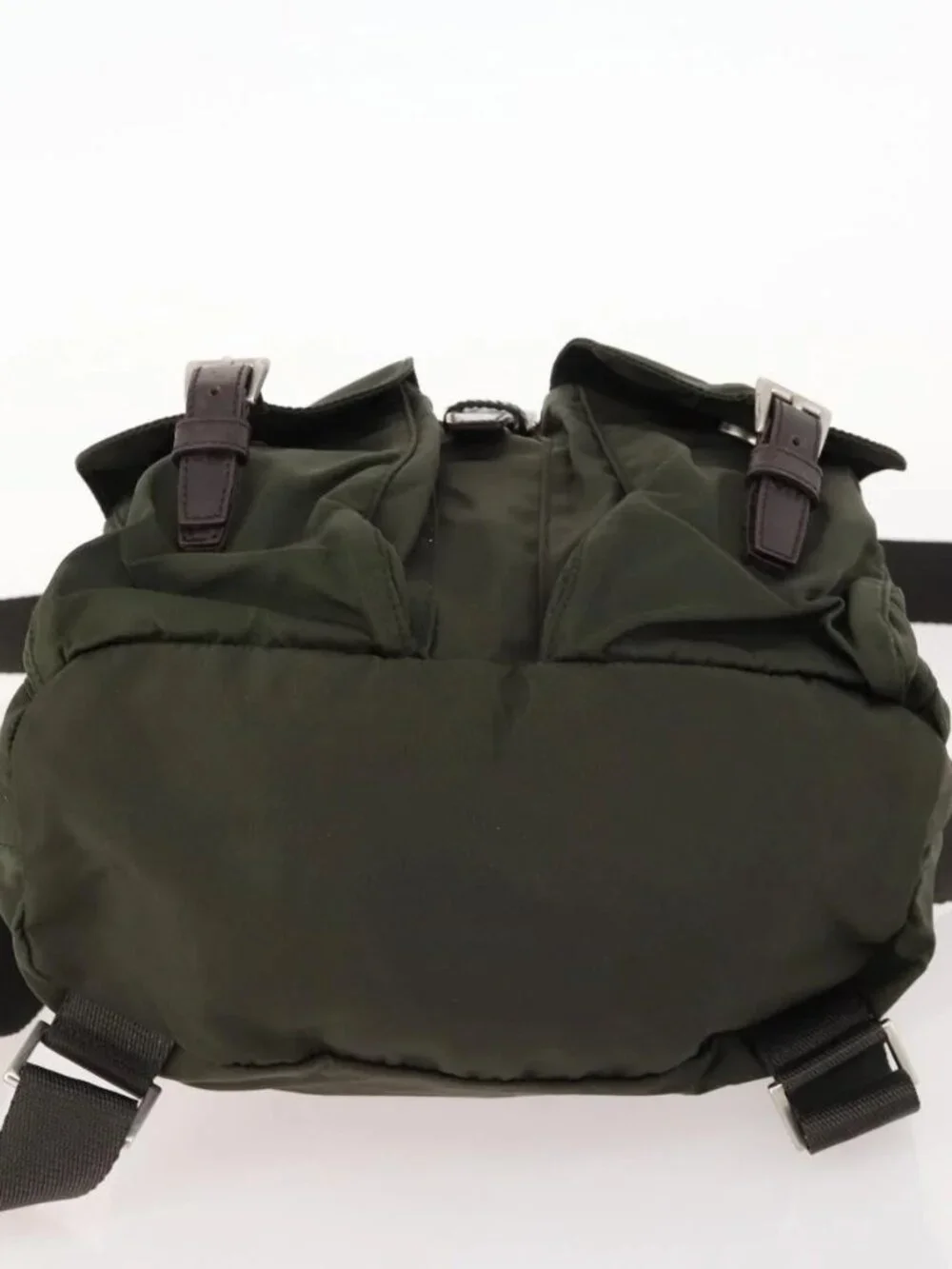 PRADA Backpack Nylon Khaki Silver Auth LNZ259